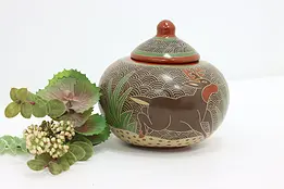 Hand Painted Vintage Pottery Jar or Container, Deer #49198