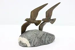 French Vintage Bronze Birds on Natural Stone, Reussner #49348