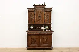 Renaissance Antique Carved Oak Sideboard Server, Bar Cabinet #48419