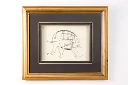 Framed 3D Elephant Wire Art, Signed 18.5" #49748