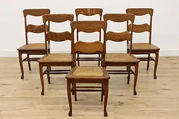 Set of Farmhouse Antique Oak Dining Chairs, Caned Seats #50009