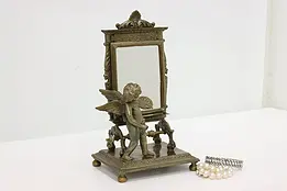 Victorian Antique Brass Tabletop Dresser Mirror, Cherub #48598