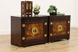 Pair of Asian Design Birch Nightstands End or Side Tables #49850