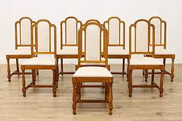 Set of 8 European Art Deco Antique Carved Oak Dining Chairs #49751