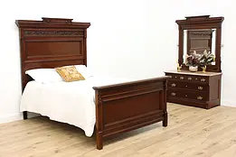 Victorian Antique 2 Pc Carved Mahogany Bedroom Set Queen Bed #48634