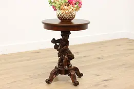 Renaissance Antique Carved Cherub End Table or Plant Stand #49905