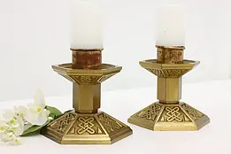 Pair of Antique Bronze Gothic Design Candlesticks #49430