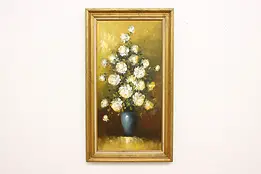 White Roses Vintage Original Oil Painting Monte 56.5" #49758