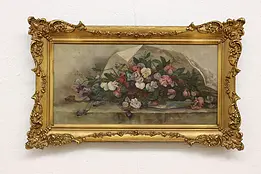 Flower Bouquet Antique Original Oil Painting 26" #49755