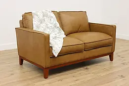 Traditional Vintage Brown Leather Loveseat or Small Sofa #49619