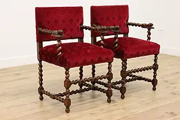 Pair of Tudor Design Antique Oak Chairs, Carved Lions #49941