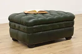 Chesterfield Vintage Tufted Green Leather Ottoman #49973