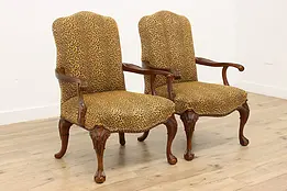 Pair of Carved Georgian Design Leopard Fabric Chairs Century #50167