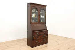 Victorian Antique Secretary Desk & Bookcase, Carved Fruit #50134