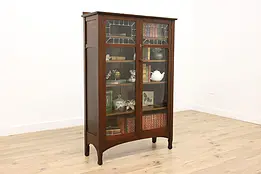 Arts & Crafts Mission Oak Antique Leaded Wavy Glass Bookcase #50125