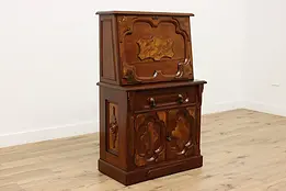 Victorian Antique Carved Walnut & Burl Secretary Desk #49765