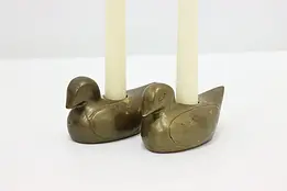 Pair of Farmhouse Antique Brass Duck Candle Holders #49437