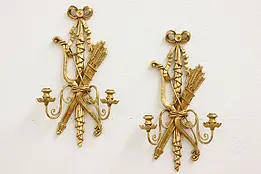 Pair of Vintage Italian Carved & Painted Candle Wall Sconces #46382