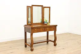 Empire Design Antique French Walnut Vanity, Triple Mirror #50361