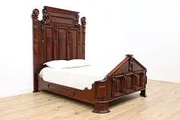 Victorian Renaissance Walnut & Burl Antique Queen Size Bed #42706
