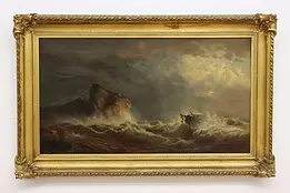 Shipwreck Rescuers Antique Original Oil Painting Lommer 65" #50280