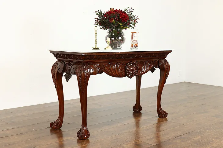 Georgian Style Vintage Carved Mahogany Sofa or Console Table, Marble Top #39377