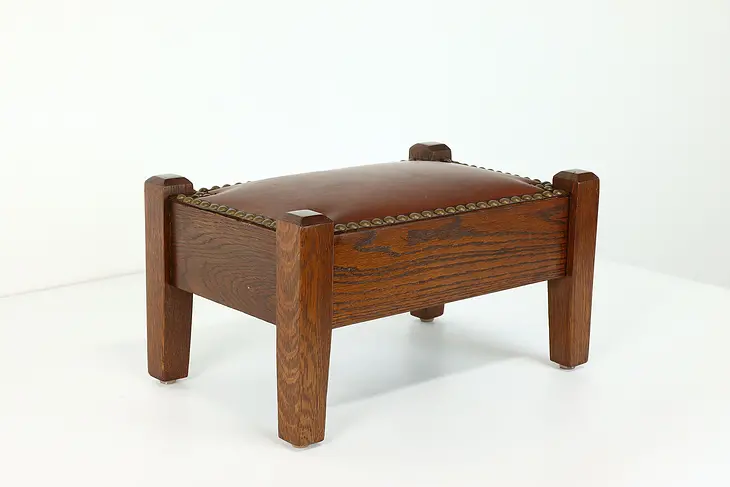 Arts & Crafts Mission Oak Antique Craftsman Footstool, New Leather #39584