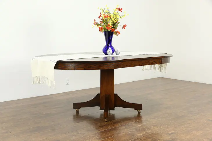Arts & Crafts Mission Oak 4' Round Craftsman Antique Dining Table, Leaves #33263