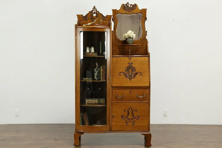 Oak Side by Side 1900 Antique Combination Bookcase & Secretary Desk #33305