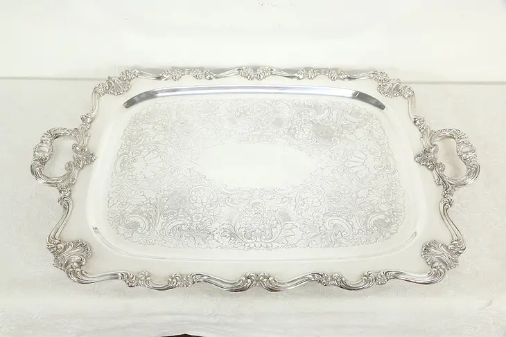 Silverplate Vintage Engraved 27 1/2" Serving Tray with Handles, WSB #35164
