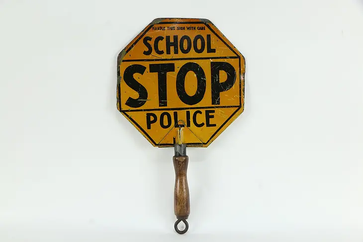 School Stop Sign, Antique Police Traffic Hand Held Sign #34955