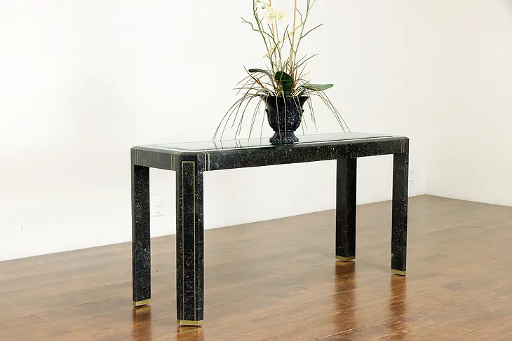 Marble Mosaic Hall Console or Sofa Table, Glass Top, Alexvale #35096