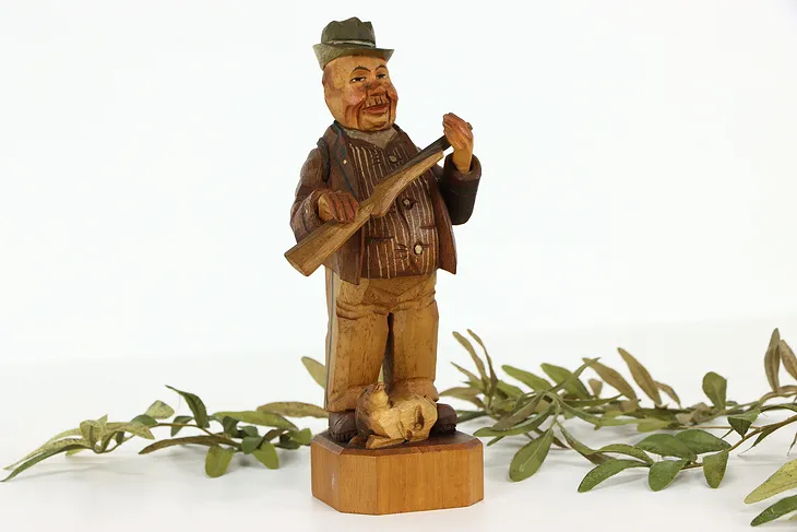 Italian Hand Carved Fruitwood Hunter Sculpture, Frangini of Florence  #37437