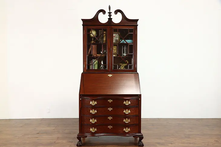 Traditional Georgian Vintage Mahogany Secretary Desk & Bookcase #38413
