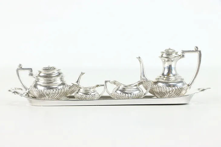 Sterling Silver 5 Piece Miniature English Vintage Tea & Coffee Set, Tray #38517