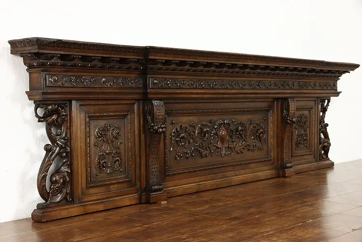 Architectural Salvage Italian Carved Walnut Antique 102" Fragment, Mantel #38852