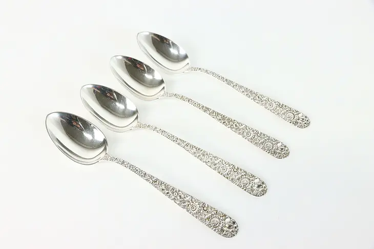 Set of 4 Sterling Serving or Soup Spoons, Kirk Repousse Silver, 7.25" #38892
