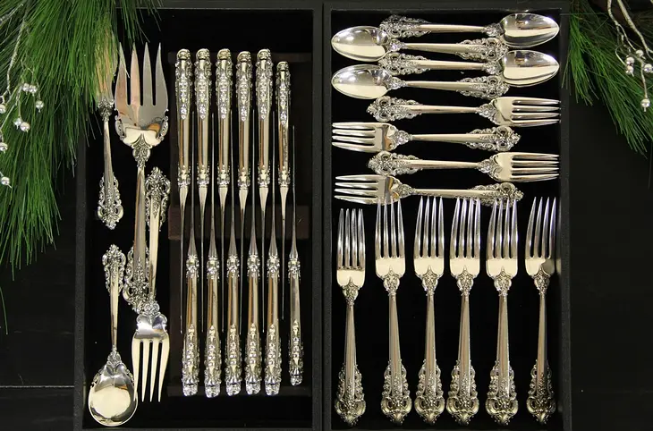 Grand Baroque Wallace 52 Pc. Dinner Sterling Silver for 12, 4 Serving Pieces