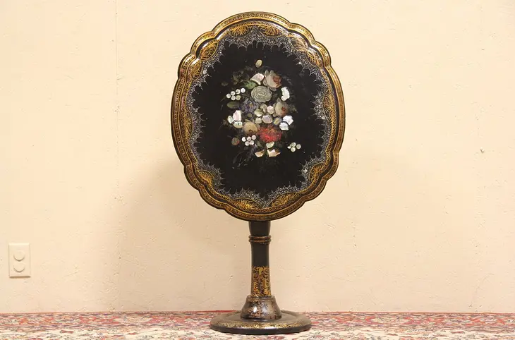 Victorian 1860's Papier Mache Pearl Inlaid Tea Table