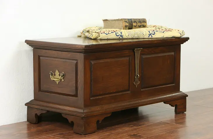 Oak Vintage Trunk, Chest or Coffee Table, Brass Latch