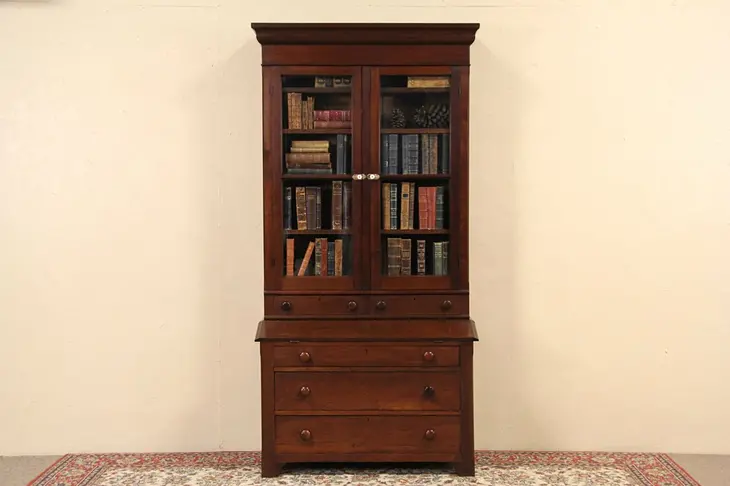 Country Empire 1840 Antique Secretary Desk & Bookcase