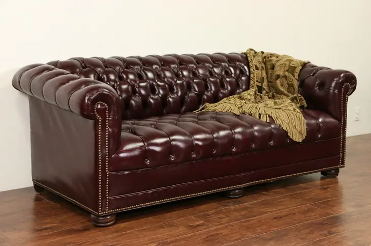 Chesterfield Tufted Leather Signed Vintage Sofa