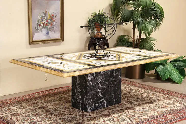 Pietre Dure Inlaid Marble & Onyx Dining or Conservatory Table