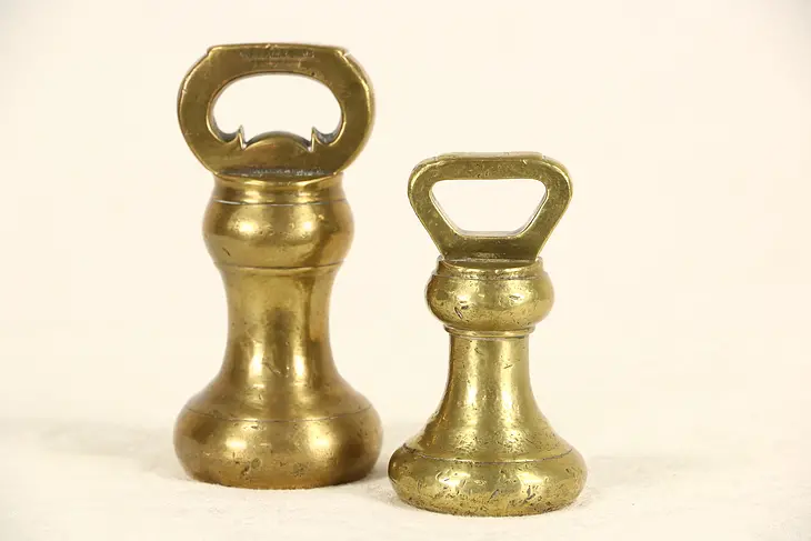 Two Victorian Antique Brass Scale Weights, 2 & 4 Lb., Signed Parnall & Sons