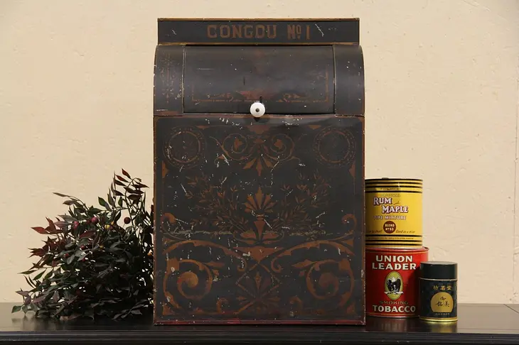Morgan & Cornell NY 1890 Antique Tin Rolltop Coungou Tea Hopper