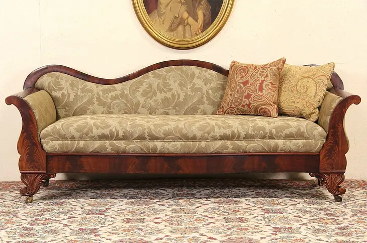 Empire 1840's Antique Sofa, Newly Upholstered