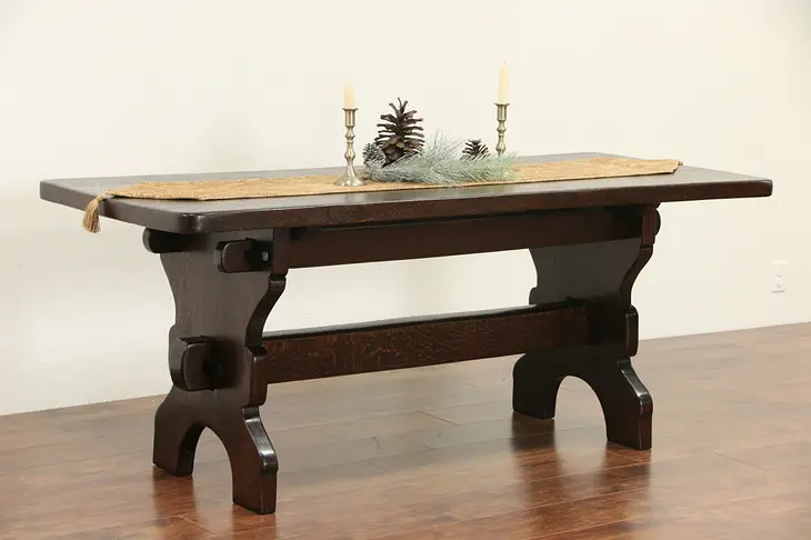 Oak Trestle Base Hand Hewn 1900 Antique Rustic Dining Table