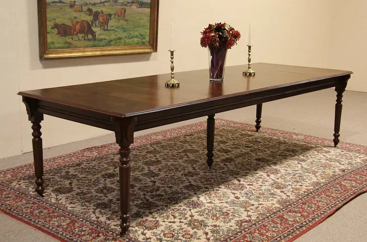Eastlake Walnut Square 1880 Antique Dining Table, Extends 9' 7"