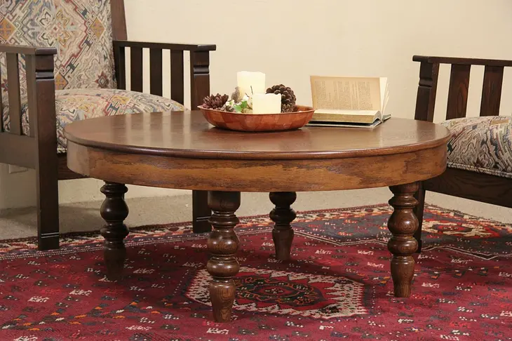 Round Oak 1910 Coffee Table from Antique Dining Table