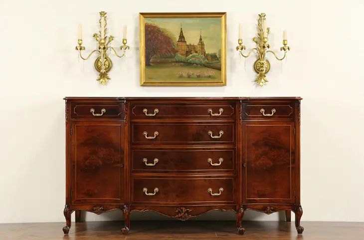 French Style 1940 Vintage Carved Sideboard, Server or Buffet